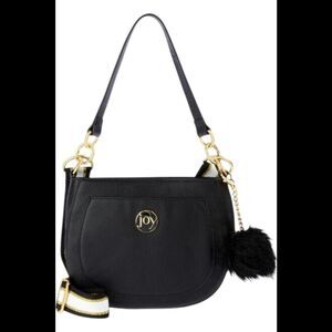JOY Chic Anti-macrobial Leather Crossbody Shoulder Bag w/ Pompom Black